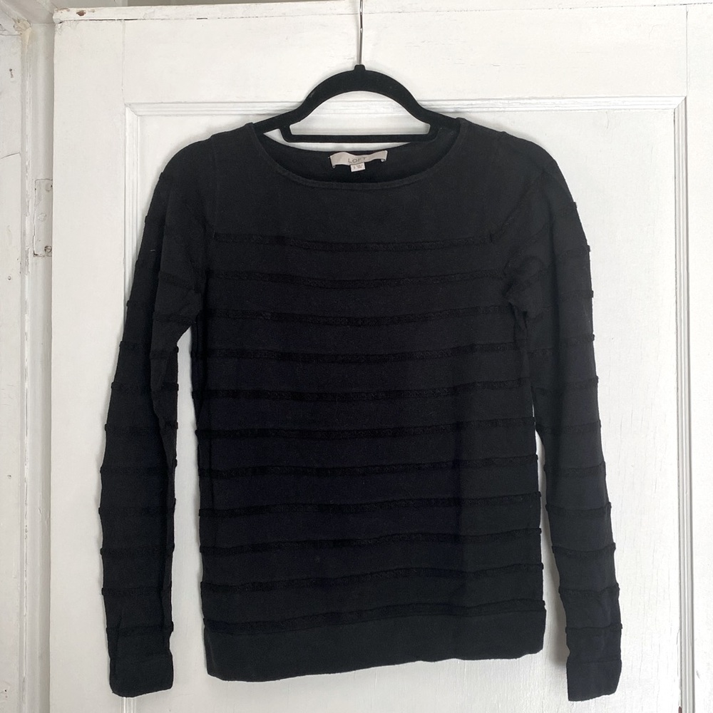 Black cardigan with textured horizontal stripes